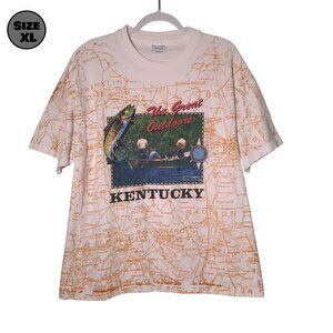 VINTAGE Kentucky The Great Outdoors Map USED Shirt (XL, Single Stitch, AOP)